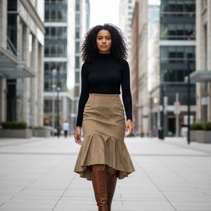 Christian Siriano Faux Suede Fit and Flare Midi Skirt high low sz Small